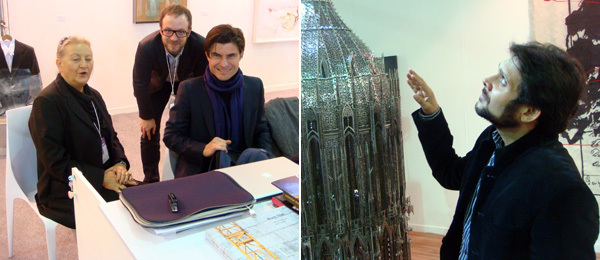 左：艺术经纪人Ursula Krinzinger (左) 和Thomas Krinzinger (右)。右：Volte画廊的艺术经纪人Tushar Jiwarajka。
&nbsp;