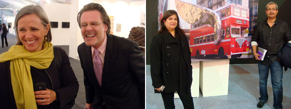 左图：策展人Susan Hapgood 和Nature Morte 画廊的Peter Nagy。右图： 网络艺术博览会的联合创办人印度艺术群体Sapna和 Subhrajit Kar夫妇。
