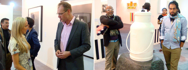 左图：Lisson画廊的Greg Hilty (右). 右图：艺术家Bose Krinamachari 和2012Kochi-Muziris 双年展的联合总监Riyas Komu。
&nbsp;