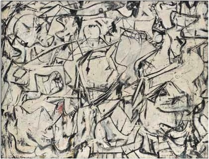 威廉·德库宁，《阁楼》(Attic), 1949, 油彩、瓷漆、报纸在画布上的转移，61 7⁄8 x 81英寸。