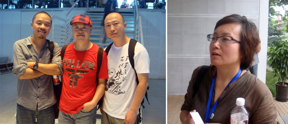 左：摄影师刘勇宏（左），电影编剧崔子恩（中），导演耿军。右：影像展运营总监张琪。