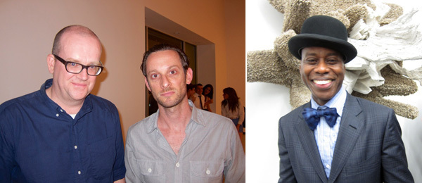 左图：白圆柱总监Matthew Higgs和艺术家Adam Helms。右图：艺术家Leonardo Drew。