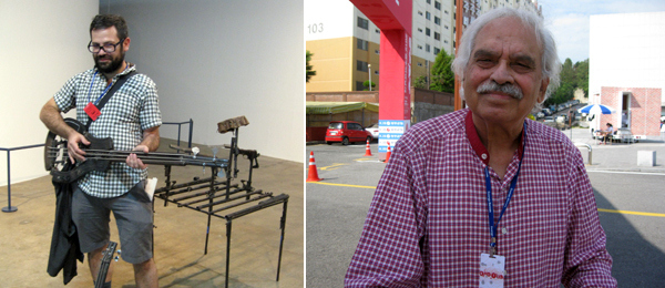 左：艺术家Pedro Reyes。右：艺术家Rasheed Araeen。