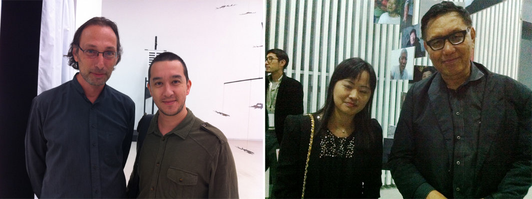 左：香格纳画廊劳伦斯•何浦林和艺术家／策展人秦思源。右：艺术史学家巫鸿及友人。