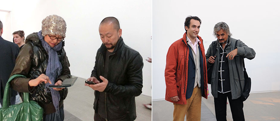 左：艺术家庆庆和苍鑫。右：MAUS 荟珍屋艺术中心总监奥斯卡•普拉特（Oscar Prat）和居伊•德•拉•格朗德（Guy de la Guerrande）.