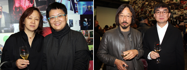 左：民生现代美术馆副馆长郭晓彦与艺术家林天苗；右：艺术家黄锐与建筑师张永和.