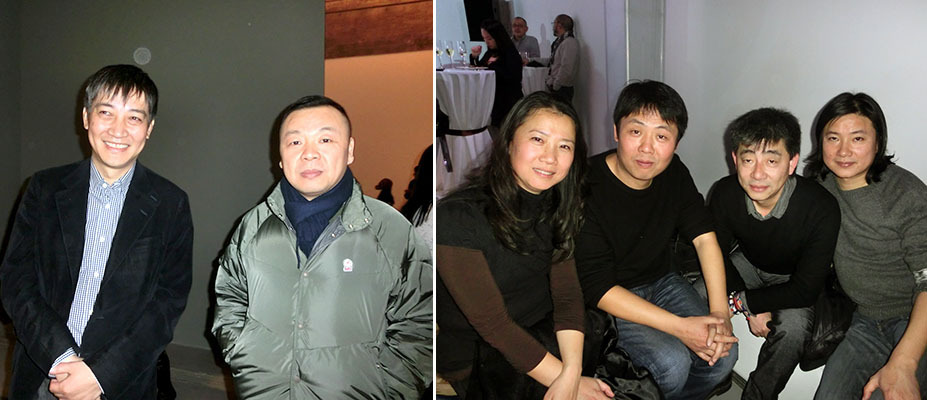 左：佩斯北京总裁冷林和艺术家刘野；右：泰康空间艺术总监唐昕和艺术家宋永红、王劲松、马六明。