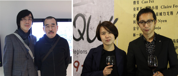 左：正佳美术馆的韩飞与艺术家陈侗；右：艺术家曹斐与尤伦斯当代艺术中心的尤洋。