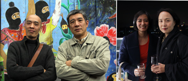 左：艺术家黄小鹏与艺术家徐坦；右：策展人姚嘉善（Pauline Yao）与曹丹。