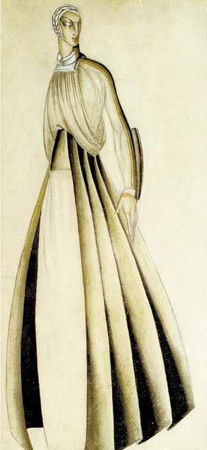 Petre Otskheli为Friedrich Schiller的《强盗》做的服装设计，1932，纸上水墨，153⁄8 x 7 3⁄4".