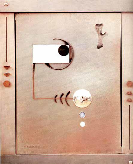 David Kakabadze,《有矛和镜子的物体》，1924，木头，玻璃，金属，蛋彩画，291⁄2 x 231⁄4".