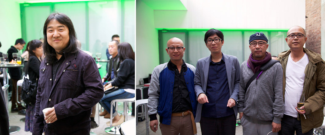 左：艺术家宋冬；右：艺术家刘韡，徐震，杨少斌与张慧。