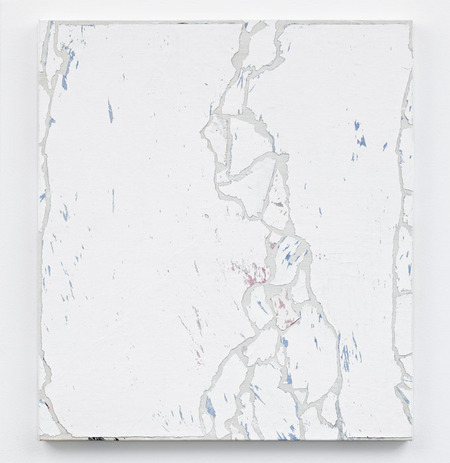 Pavel Büchler, 《现代绘画No. A47 （蓝色和红色抽象画，曼彻斯特，2007年8月）》，1997–2007，布面油画、再生颜料，30 x 26 3/4"。图片来自“欺诈师”展览，2011，Tanya Leighton Gallery，柏林。