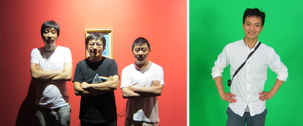左：策展人鲍栋，艺术家吉磊与陈亮杰；右：艺术家辛云鹏.