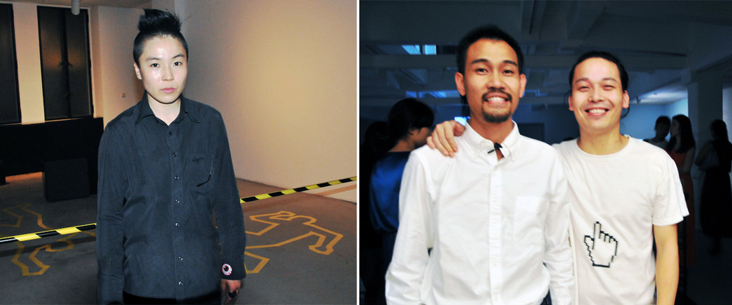 左：艺术家黎薇；右：艺术家胡向前与唐狄鑫.