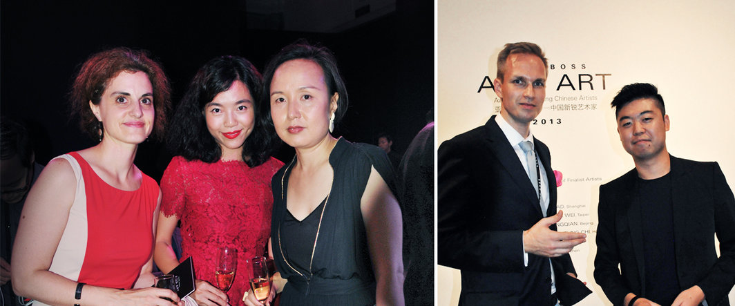 左：法国驻上海总领事馆文化领事Marion Bertagna，现代传播集团艺术界与艺术新闻市场兼客户副总监蔡荔馨，以及《艺术界》杂志执行出版人曹丹；右：艺术顾问Christoph Noe与亚洲艺术文献库的翁子健.