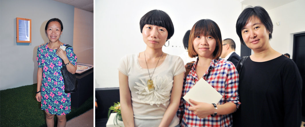 左：策展人卢迎华；右：Art Review Asia杂志主编林昱，艺术家梁玥，以及Vanguard画廊的李力.