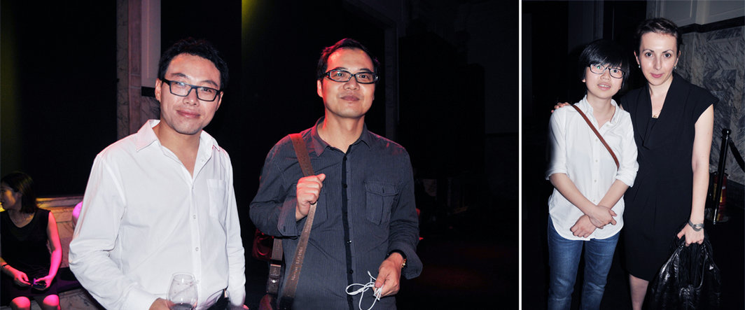 左：《艺术时代》主编康学儒与中央美术学院美术馆学术部策展人王春辰；右：《艺术界》编辑吴建儒与策展人Biljana Ciric.