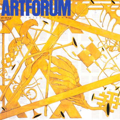 Tim Rollins + K.O.S., Amerika X (detail), 1986-88, watercolor, charcoal, and bistre on book pages on linden, 60 x 175”. Executed in the South Bronx. From the “Amerika”  series, which was begun in 1984, and takes its name from Franz Kafka's novel Amerika. The images of each work are painted on the pages of the book.