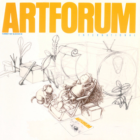 Tom Otterness, R.V. Life, 1986, pencil and ink on paper. 18 x 24”. The copy of Artforum is inset with the permission of the artist.