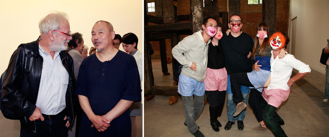 左：汉学家白夏(Jean-Philippe Béja)与艺术家王克平；右：艺术家邱志杰及友人.
