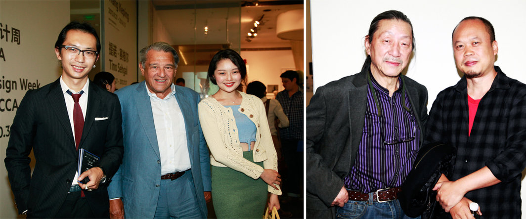 左：尤伦斯当代艺术中心副馆长尤洋，盖伊·尤伦斯，WANWANLEI Projects创始人晚晚；右：艺术家袁运生与季云飞.