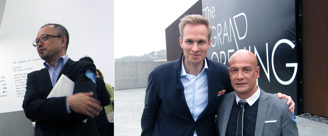 左：ShuogoArts负责人佐谷周吾；右：艺术顾问Christoph Noe与外滩美术馆馆长Larys Frogie.