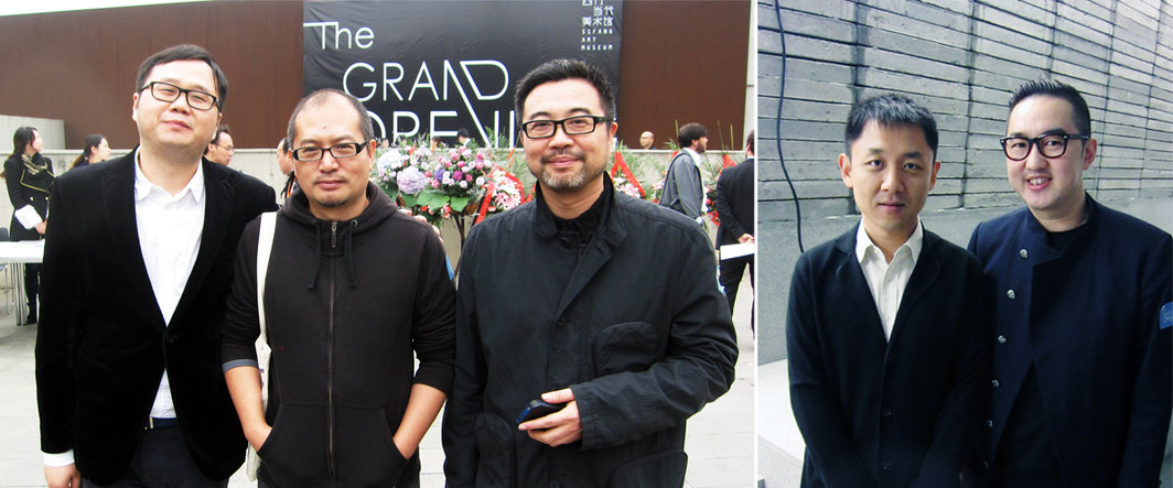 左：《艺术界》资深编辑孙冬冬，艺术家石青与杨振中；右：星空间负责人房方与著名公关人包一峰.