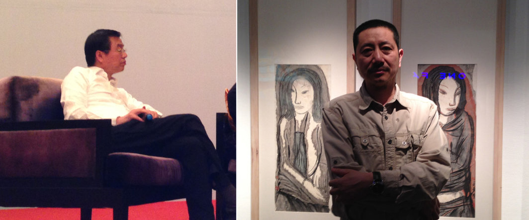 左：凤凰卫视主持人王鲁湘；右：艺术家左正尧.