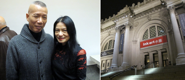 左：艺术家蔡国强和Vivienne Tam；右：大都会博物馆入口处.