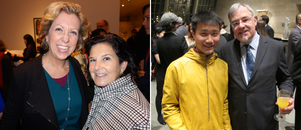 左：北京艺门画廊的马芝安(Meg Maggio)；右：艺术家鄢醒和UCLA中国考古学教授罗泰（Lothar von Falkenhausen）.