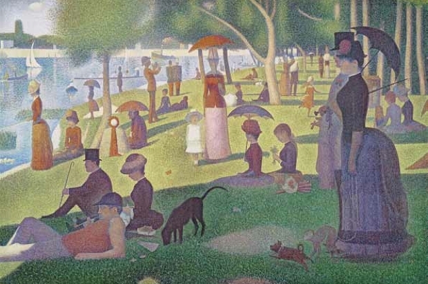 乔治・修拉，《大碗岛星期天的下午-1884》，1884-86，布面油画，6' 93⁄4&#8220; x 10' 11⁄4&#8221;. 法国独立艺术家协会，1886年8-9月.