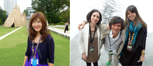 左：新加坡艺术博物馆策展人Tan Siuli；右：艺术经纪人Tecla Cislaghi,，Mario Cristiani与Federica Beltrame.