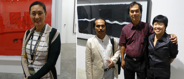 左：新加坡泰勒版画学院的Emi Eu；右：艺术家Entang Wiharso, 收藏家N Hady Ang, 艺术家Genevieve Chua.