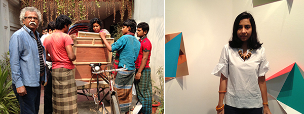 左：策展人Md. Muniruzzaman和恒河艺术画廊的Subhra Chowdhuri；右：画商Priya Jhaveri.