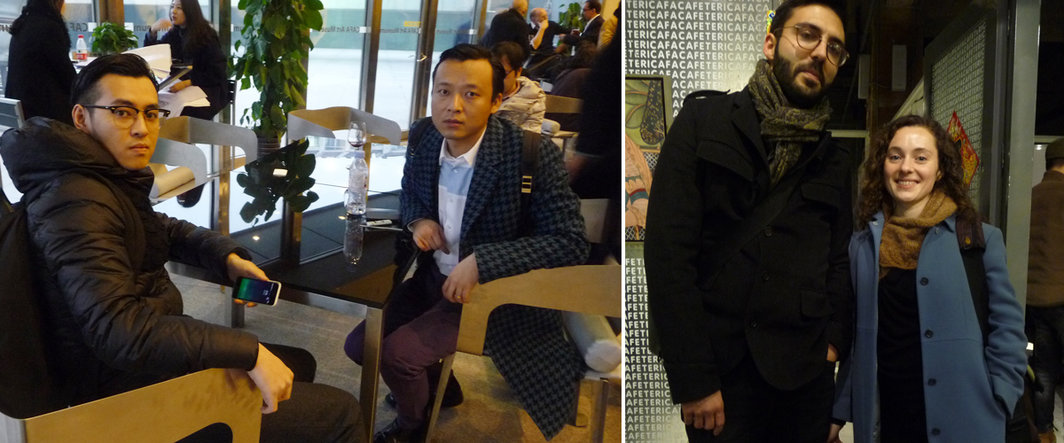 左：艺术家李然与黄然；右：艺术家Joseph Rosenzweig与Zarouhie Abdalian.