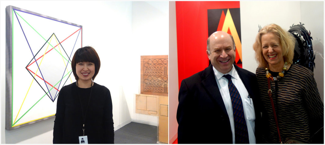 左：北京公社总监吕静静；右：收藏家David Solo与策展人Barbara London.