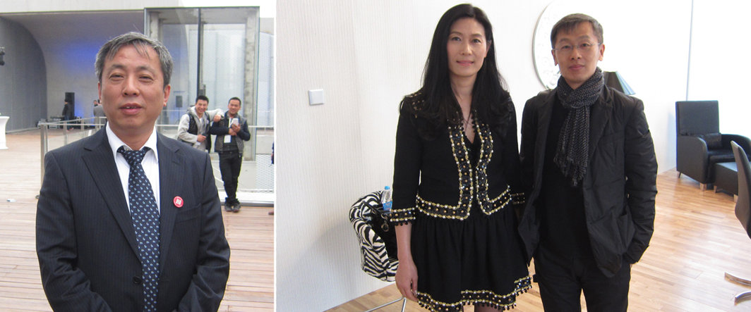 左：龙美术馆创始人刘益谦；右：龙美术馆创始人王薇与建筑师柳亦春.
