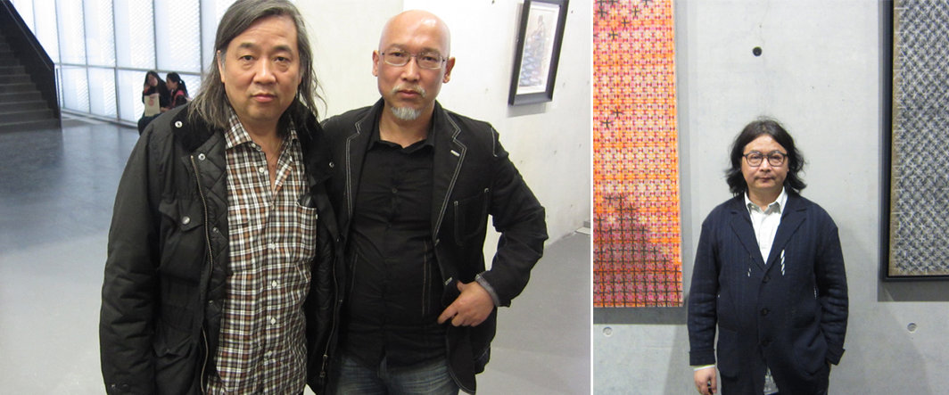 左：艺术家严培明与张恩利；右：艺术家丁乙.