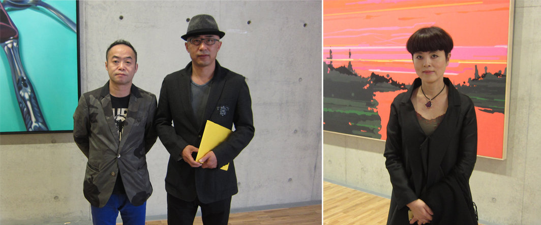 左：艺术家陈文波与杨少斌；右：艺术家喻红.