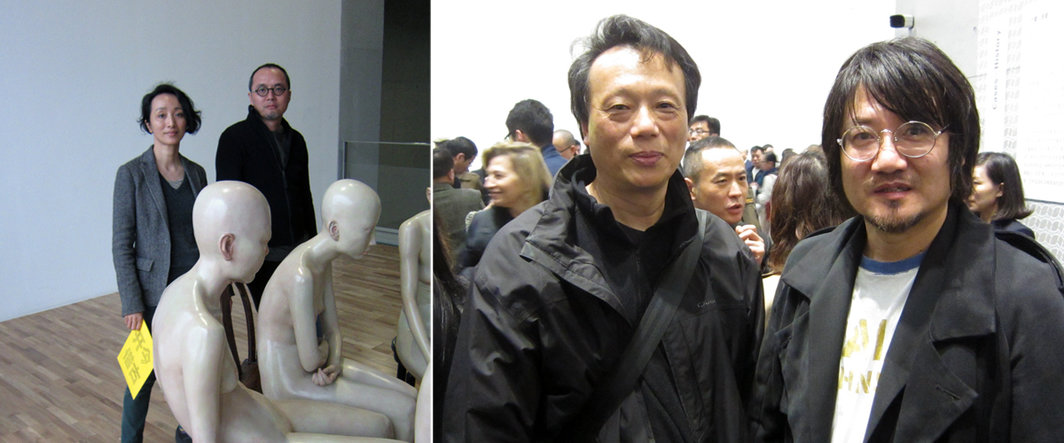 左：艺术家向京与瞿广慈；右：艺术家胡介鸣与颜磊.