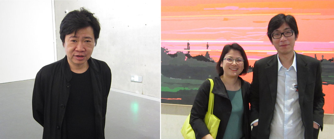 左：艺术家周铁海；右：没顶公司的Vicky与艺术家徐震.