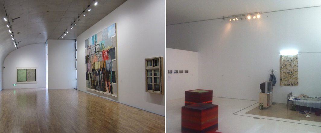 左：“开今·借古”展览现场；右：“积极空间”展览现场.