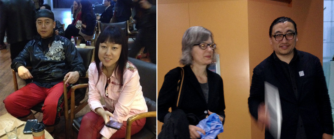 左：2002年CCAA最佳年轻艺术家获奖者孙原与彭禹；右：策展人李振华及夫人.
