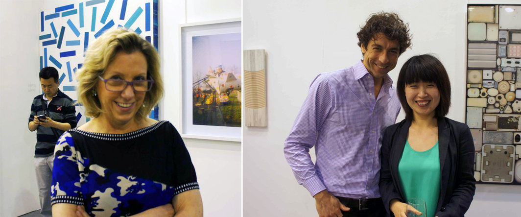 左：北京艺门画廊负责人马芝安（Meg Maggio）；右：Bank空间总监Mathieu Borysevicz与北京公社总监吕静静.