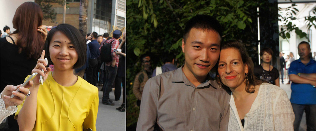 左：杨画廊负责人杨洋；右：艺术家鄢醒和麦勒画廊联合总监Karin Seiz.