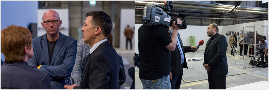 左：柏林文化项目机构项目总监Moritz van Dülmen, 展览策展人Tomas Eller 摄影：KOWA-Berlin；右：Alexander Ochs画廊主Alexander Ochs 摄影：Camilla Lobo.