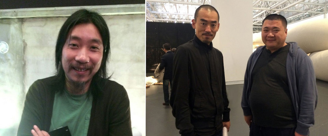 左：批评家鲍栋，右：艺术家张鼎和丁力。