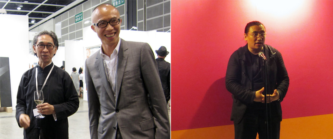 左：汉雅轩画廊负责人张颂仁（Johnson Chang）与长征空间负责人卢杰；右：策展人李振华.