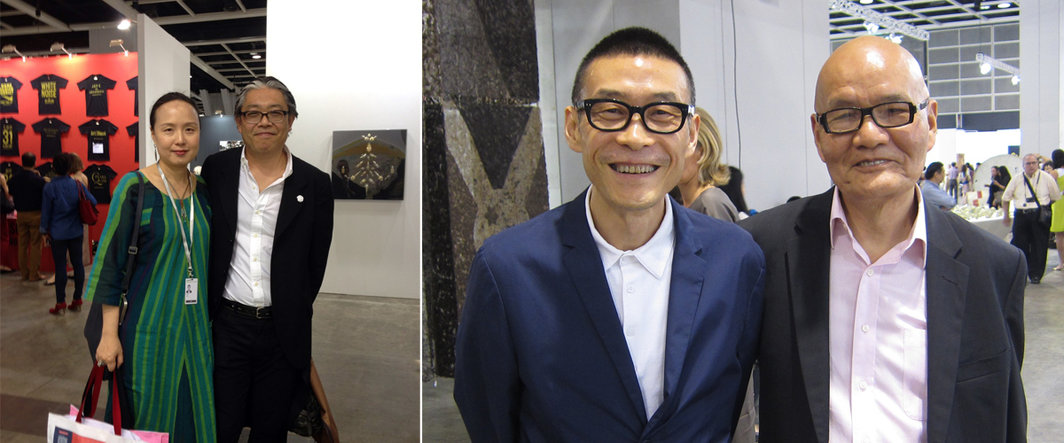 左：《艺术界》、《艺术新闻/中文版》 执行出版人曹丹与收藏家宫津大辅；右：艺术家汪建伟与郑胜天.